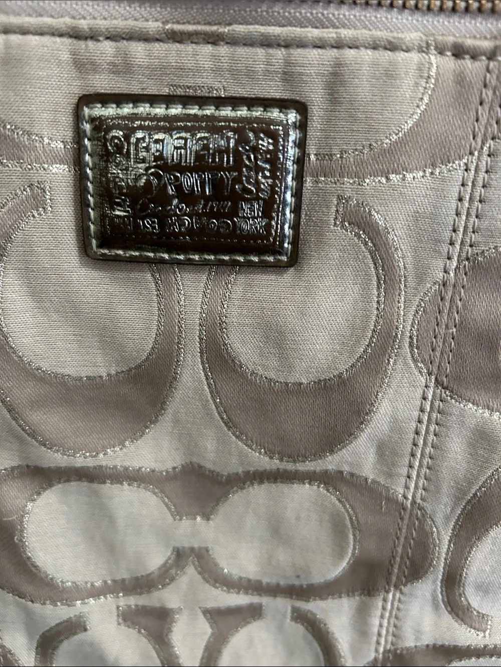 Coach Tan Signature Canvas Shoulder Tote with Gold Hardware